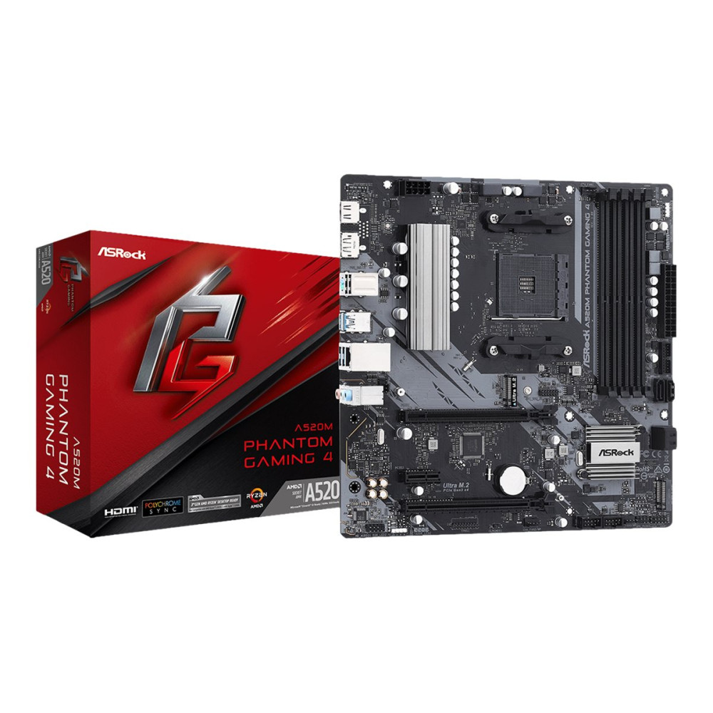 Produktbild för ASRock A520M Phantom Gaming 4 - moderkort - micro ATX - Socket AM4 - AMD A520