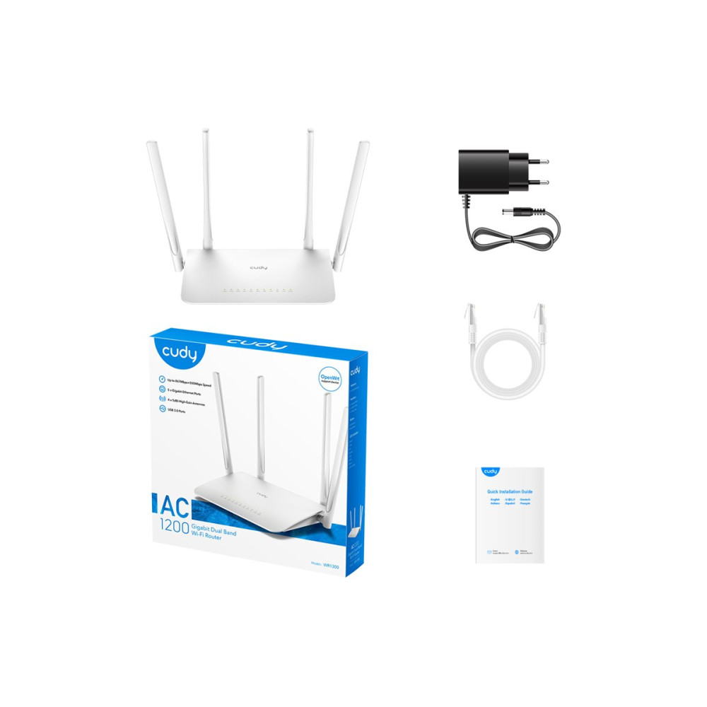 Produktbild för Cudy WR1300 - 3.0 - trådlös router - Wi-Fi 5 - skrivbordsmodell, väggmonterbar
