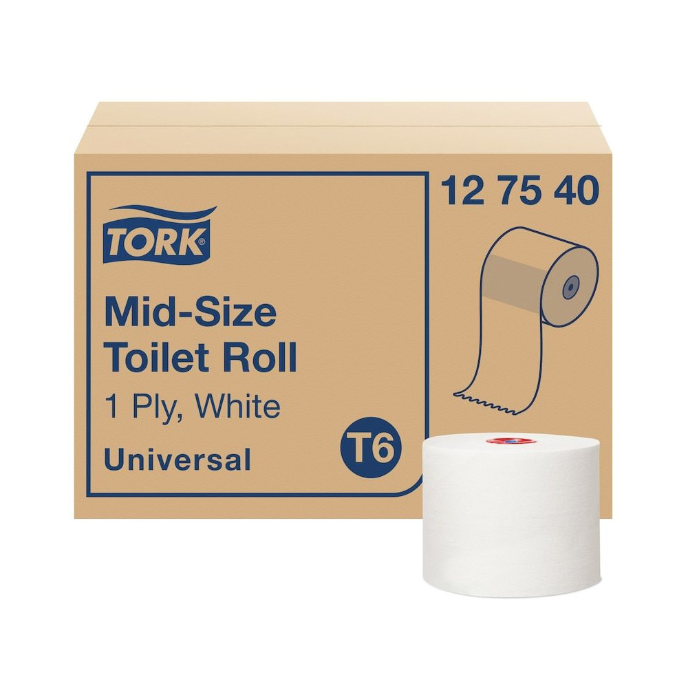 Produktbild för Tork Universal Mid-Size T6 - toalettpapper - rulle - 135 m - vit (paket om 27)