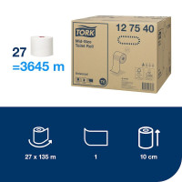 Produktbild för Tork Universal Mid-Size T6 - toalettpapper - rulle - 135 m - vit (paket om 27)