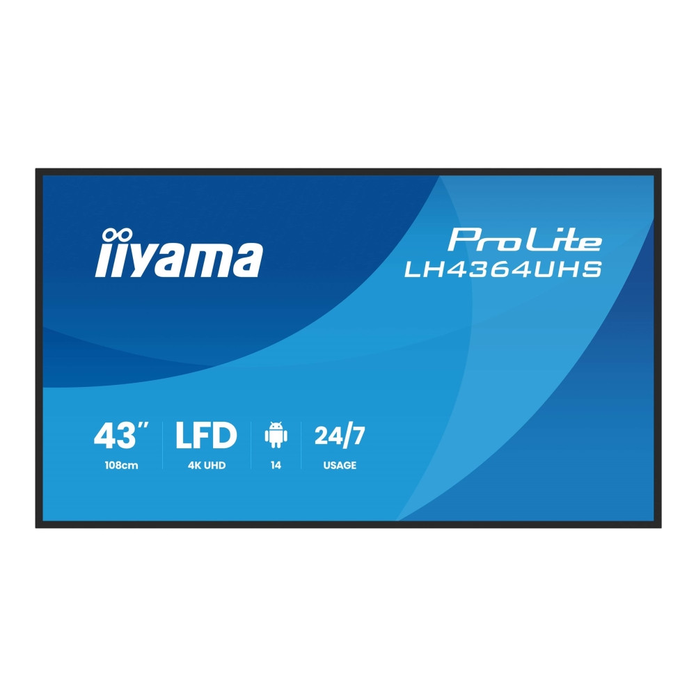 Produktbild för iiyama ProLite LH4364UHS-B1AG 43" Klass (42.5" visbar) LED-bakgrundsbelyst LCD-skärm - 4K - för digital skyltning