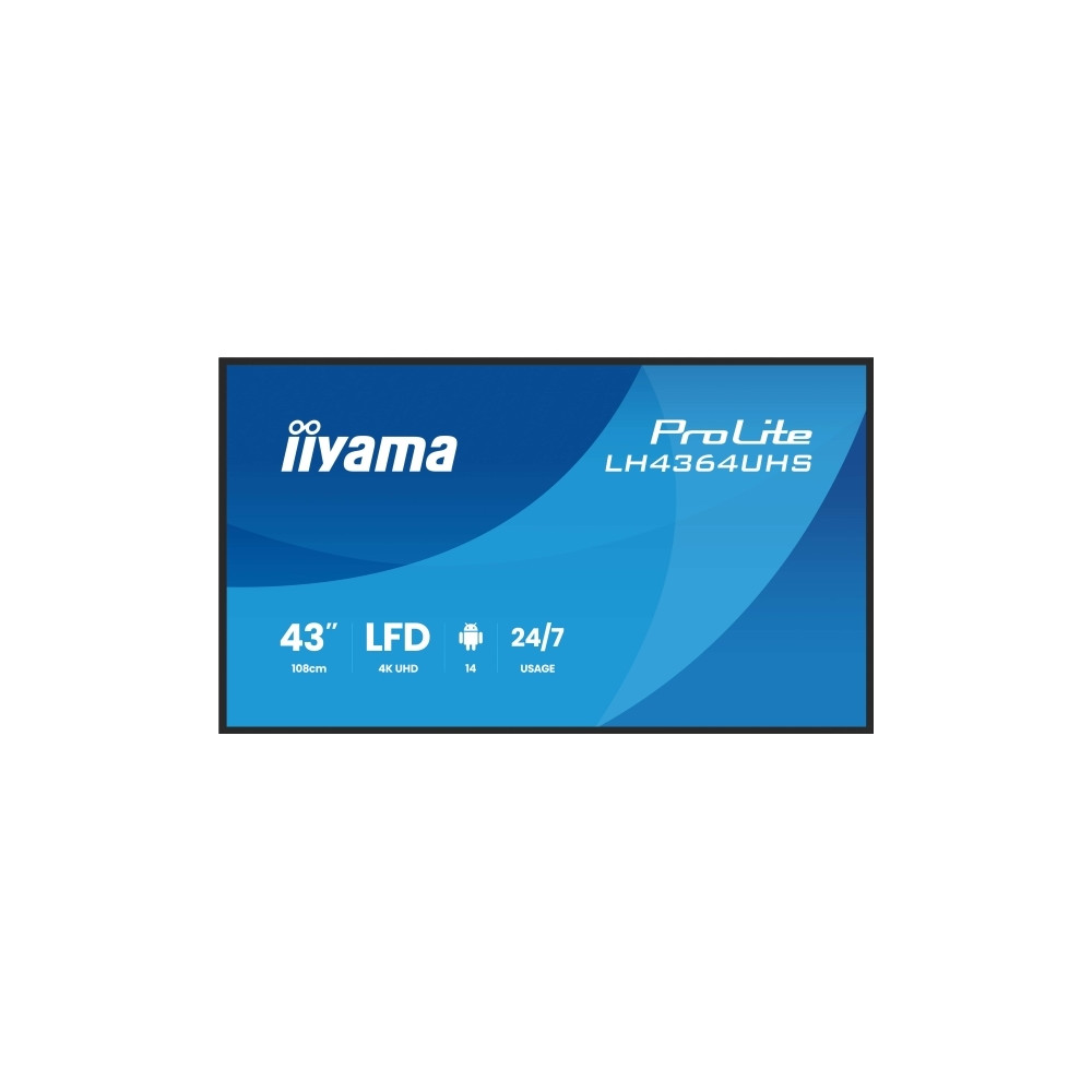 Produktbild för iiyama ProLite LH4364UHS-B1AG 43" Klass (42.5" visbar) LED-bakgrundsbelyst LCD-skärm - 4K - för digital skyltning