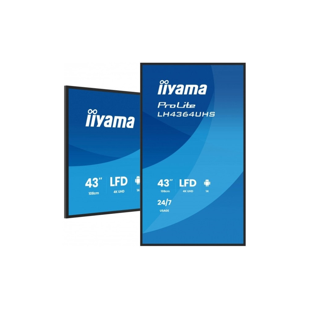 Produktbild för iiyama ProLite LH4364UHS-B1AG 43" Klass (42.5" visbar) LED-bakgrundsbelyst LCD-skärm - 4K - för digital skyltning