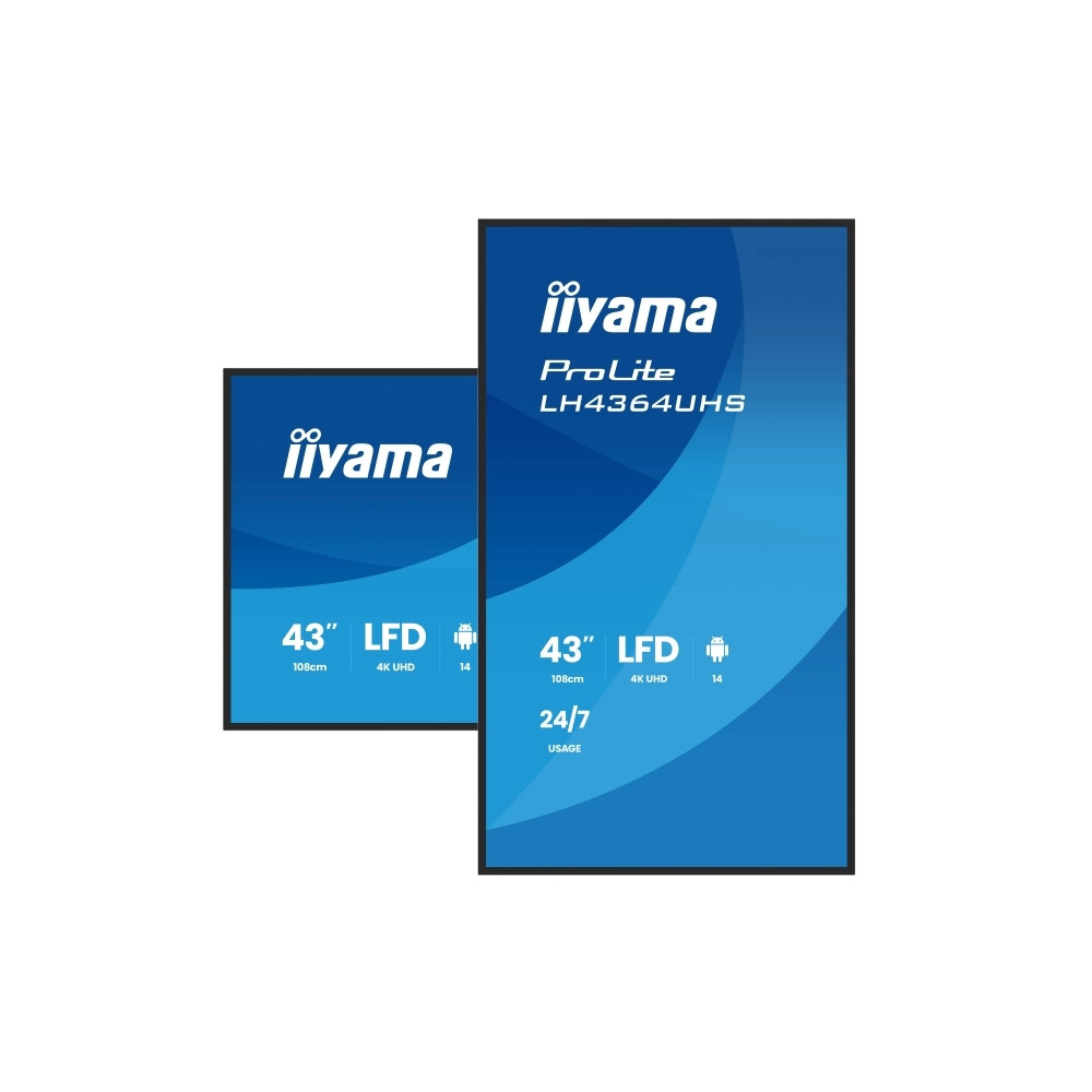 Produktbild för iiyama ProLite LH4364UHS-B1AG 43" Klass (42.5" visbar) LED-bakgrundsbelyst LCD-skärm - 4K - för digital skyltning