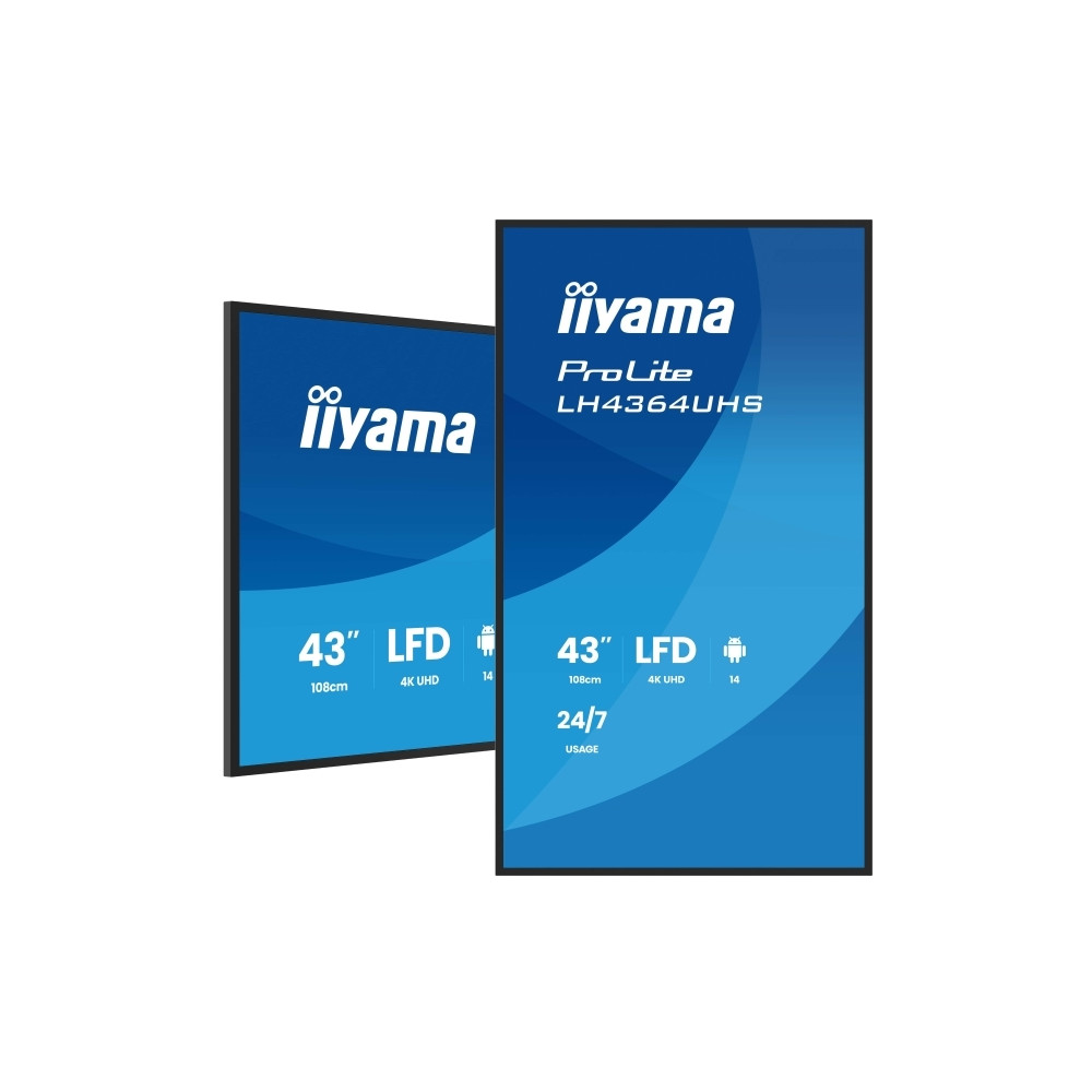 Produktbild för iiyama ProLite LH4364UHS-B1AG 43" Klass (42.5" visbar) LED-bakgrundsbelyst LCD-skärm - 4K - för digital skyltning