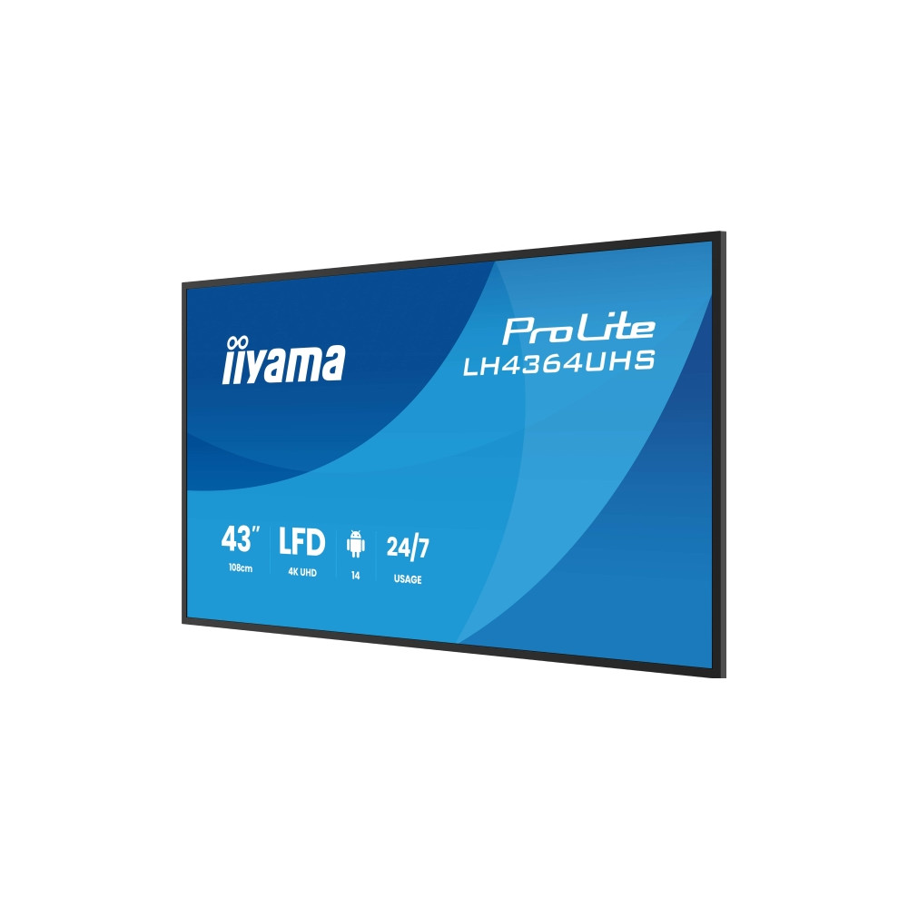 Produktbild för iiyama ProLite LH4364UHS-B1AG 43" Klass (42.5" visbar) LED-bakgrundsbelyst LCD-skärm - 4K - för digital skyltning