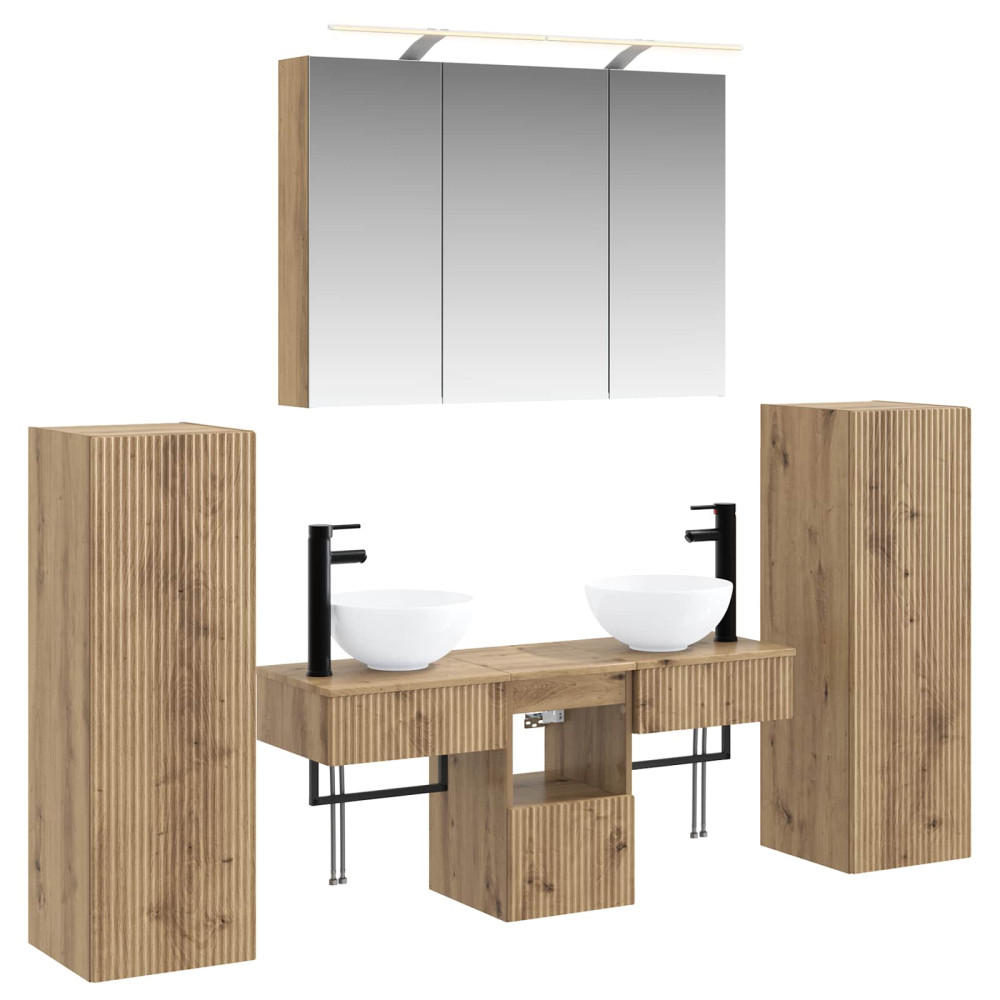 Produktbild för Badrumsmöbelset 6 pcs Artisan-ek Konstruerat trä och glas