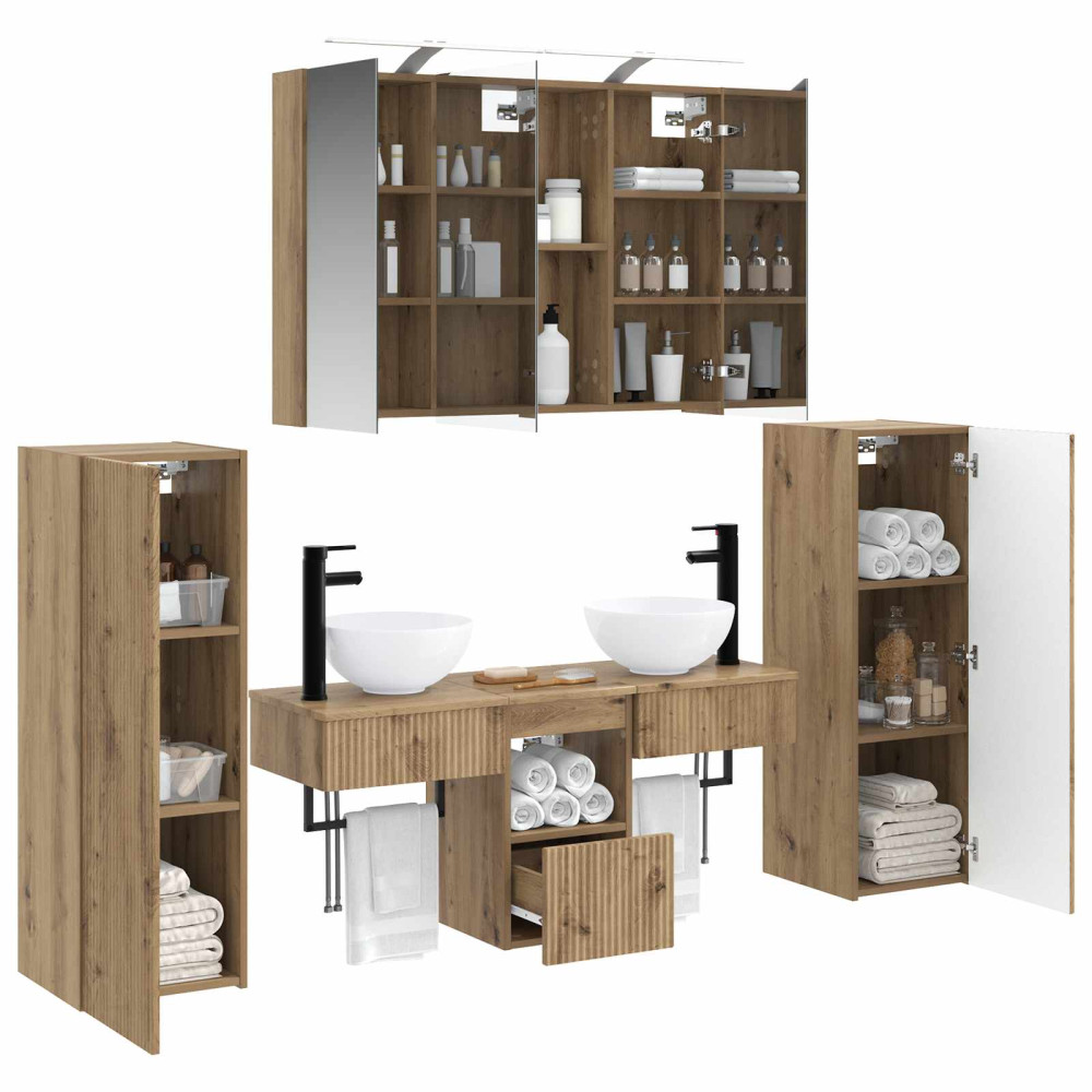 Produktbild för Badrumsmöbelset 6 pcs Artisan-ek Konstruerat trä och glas