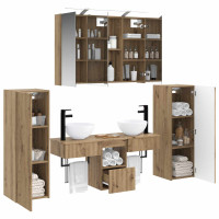 Produktbild för Badrumsmöbelset 6 pcs Artisan-ek Konstruerat trä och glas