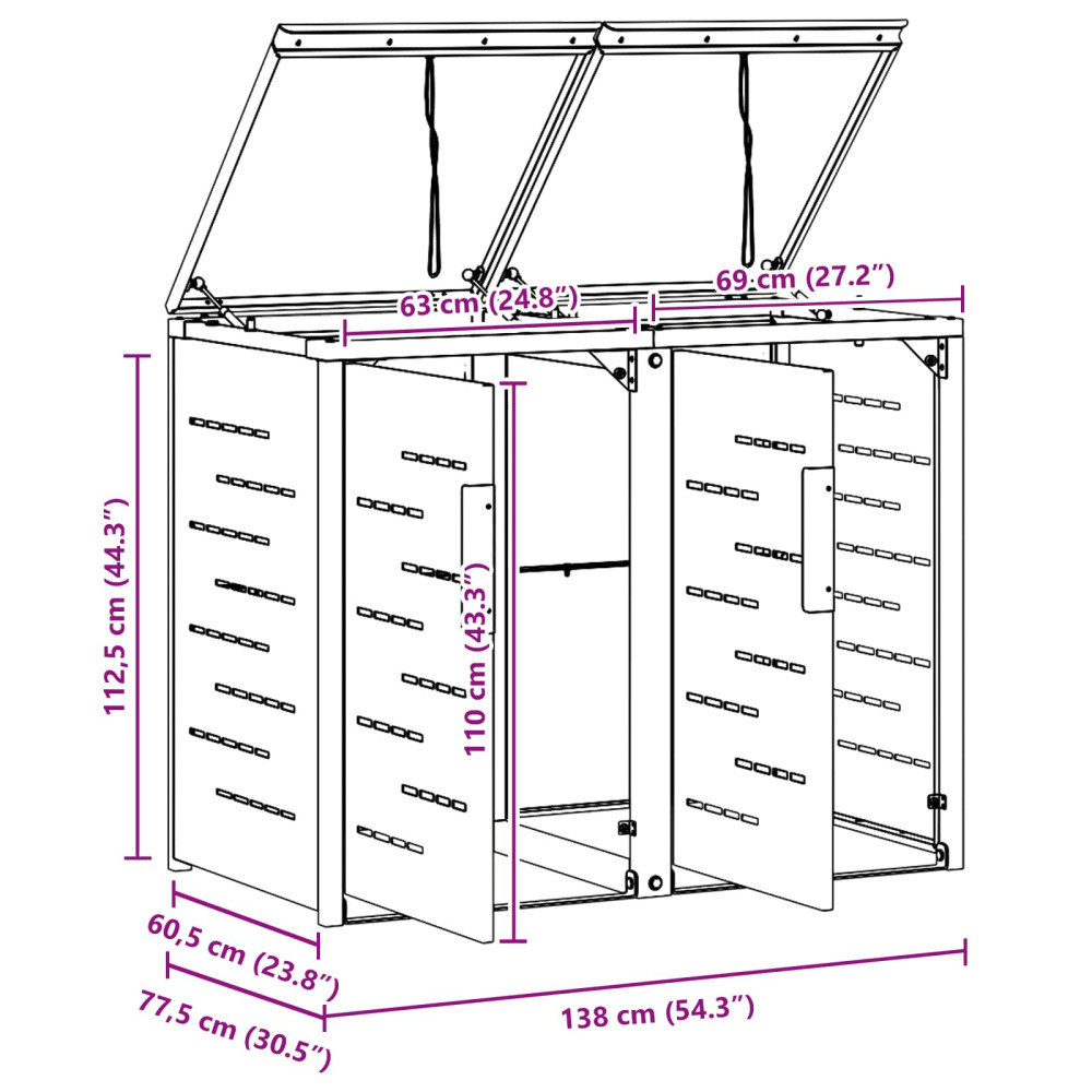 Produktbild för Sopcontainerförvar Svart 138 x 77,5 x 112,5 cm Rostfritt stål