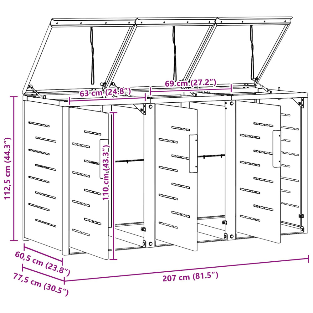 Produktbild för Sopcontainerförvar Antracit 207 x 77,5 x 112,5 cm