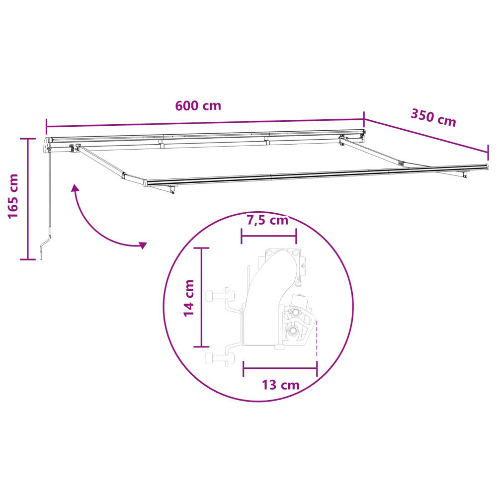 Produktbild för Utdragbar markis Ljusgrå och vit. 600 × 350 cm