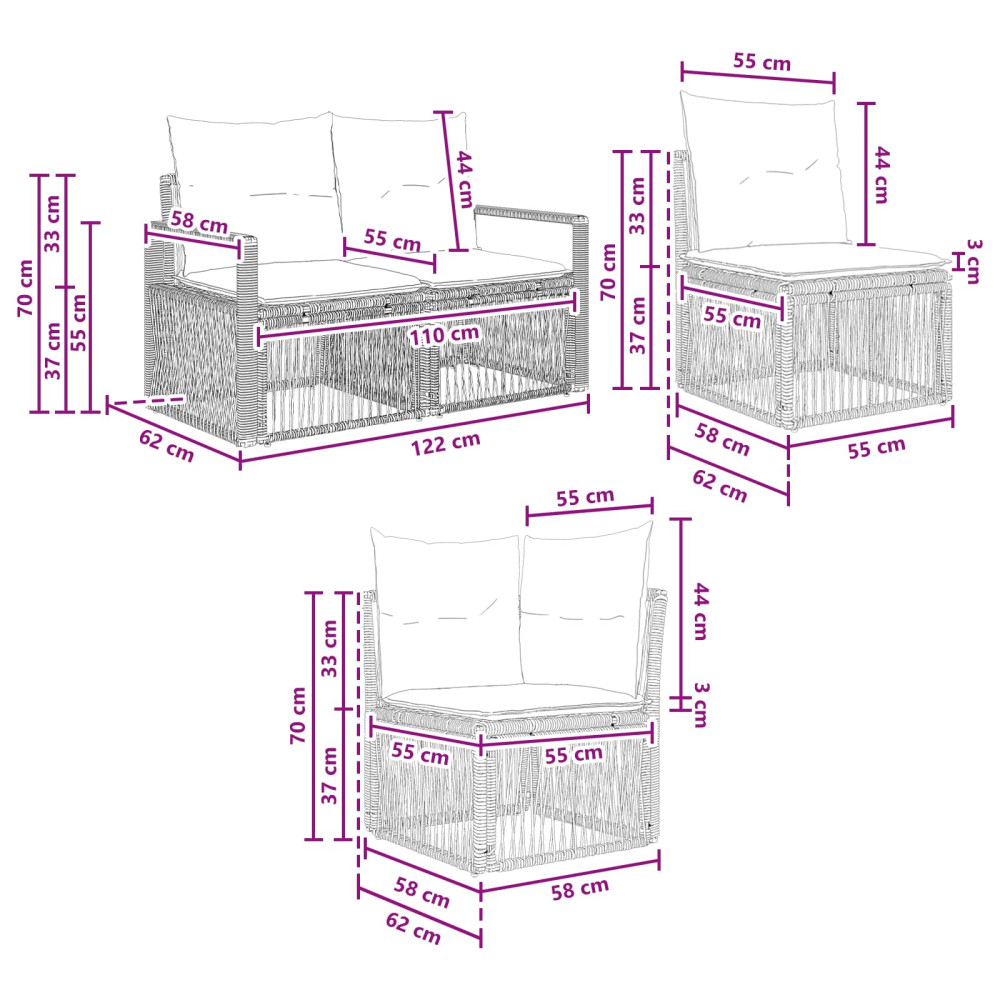 Produktbild för Trädgårdsoffset 8 pcs Beige konstrotting