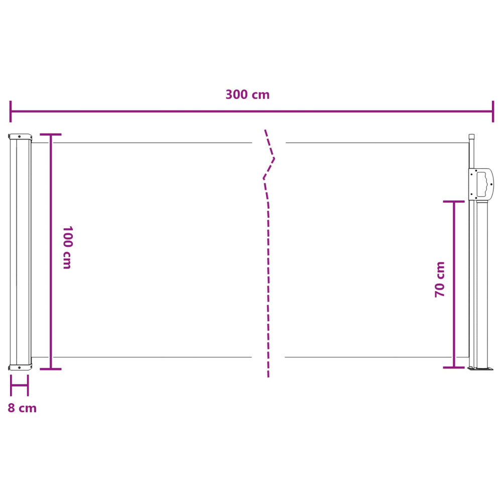 Produktbild för Utfällbar sidomarkis 300 x 100 cm Polyester Rektangulär Grå