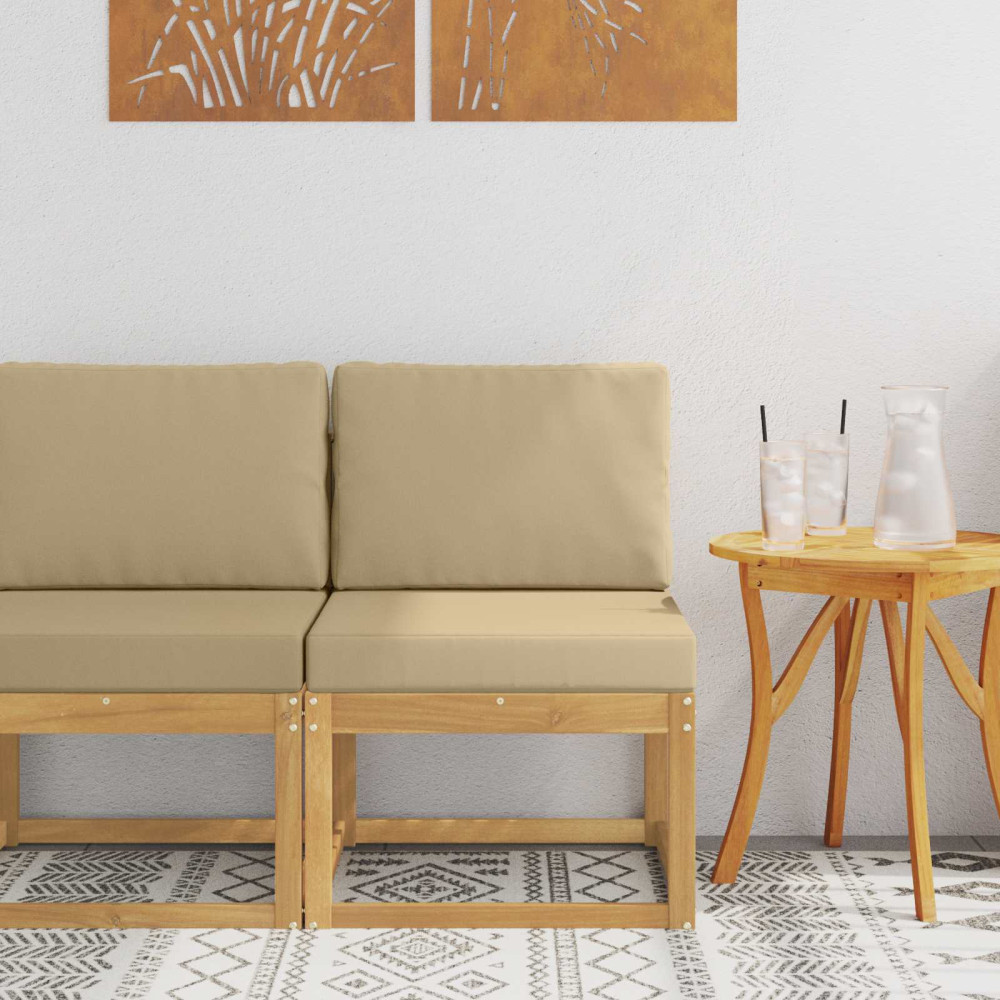 Produktbild för Utomhussoffset Vit och Beige 59 x 63 x 73 cm Massivt Akaciaträ