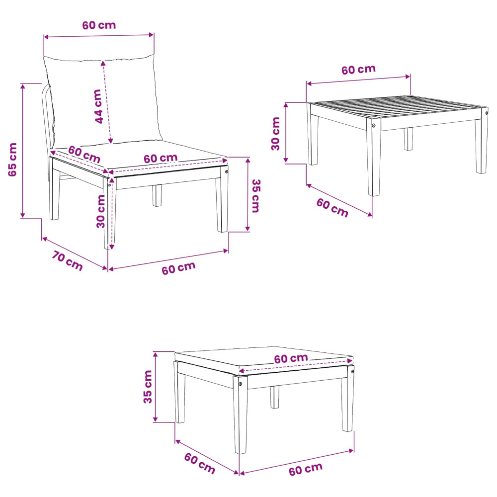 Produktbild för 3 pcs Lounge-set Massivt Akaciaträ Naturlig