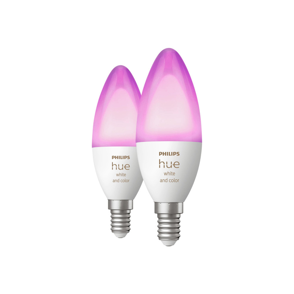 Produktbild för Philips Hue White and Color Ambiance - LED-glödlampa - form: B39 - E14 - 4 W - 16 miljoner färger - 2000-6500 K (paket om 2)
