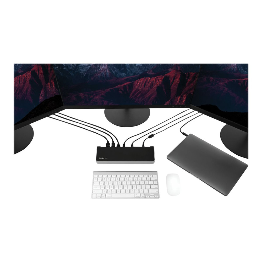 Produktbild för StarTech.com 4K USB-C-docka för tre skärmar med 5 USB 3.0-portar - 100W PD - dockningsstation - USB-C - HDMI, DP - 1GbE - TAA-kompatibel