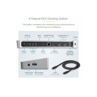 Produktbild för StarTech.com 4K USB-C-docka för tre skärmar med 5 USB 3.0-portar - 100W PD - dockningsstation - USB-C - HDMI, DP - 1GbE - TAA-kompatibel