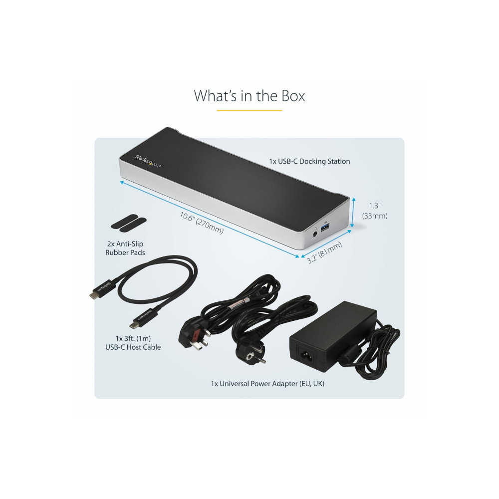 Produktbild för StarTech.com 4K USB-C-docka för tre skärmar med 5 USB 3.0-portar - 100W PD - dockningsstation - USB-C - HDMI, DP - 1GbE - TAA-kompatibel