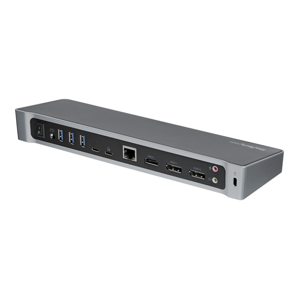 Produktbild för StarTech.com 4K USB-C-docka för tre skärmar med 5 USB 3.0-portar - 100W PD - dockningsstation - USB-C - HDMI, DP - 1GbE - TAA-kompatibel