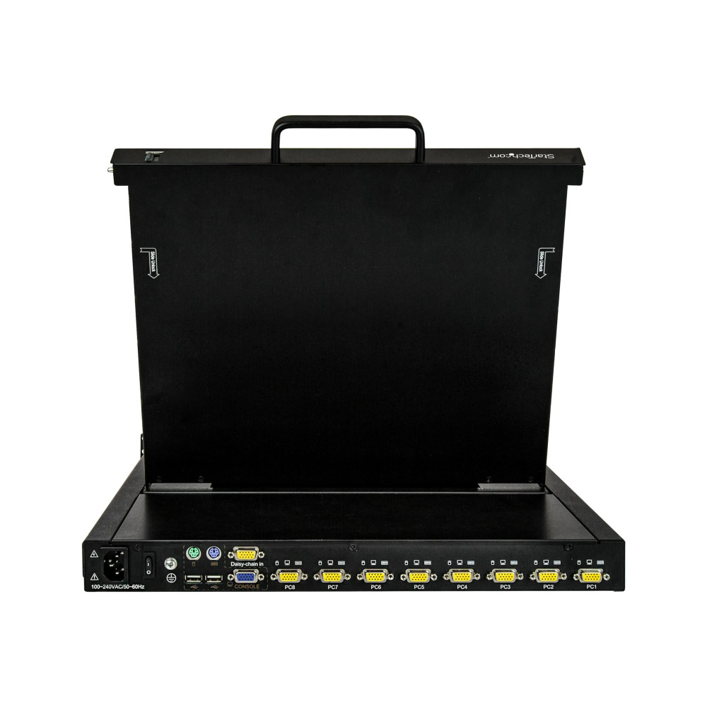 Produktbild för StarTech.com 8-ports rackmonterad KVM-konsol med 1,8 m kablar - Integrerad KVM-switch med 17-tums LCD-skärm - 1U LCD KVM-låda - OSD KVM - Hållbar 50 000 MTBF - USB + VGA-support - KVM-konsol - 17"