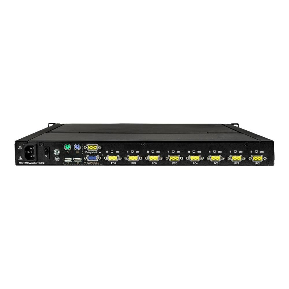 Produktbild för StarTech.com 8-ports rackmonterad KVM-konsol med 1,8 m kablar - Integrerad KVM-switch med 17-tums LCD-skärm - 1U LCD KVM-låda - OSD KVM - Hållbar 50 000 MTBF - USB + VGA-support - KVM-konsol - 17"