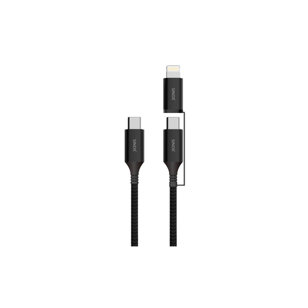 Produktbild för Sinox PRO 2-i-1-kabel med USB-C och Lightning. 1,5 m. Flätad...