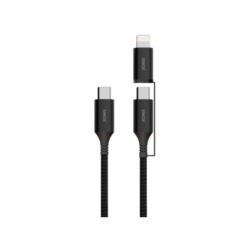 SINOX Sinox PRO 2-i-1-kabel med USB-C och Lightning. 1,5 m. Flätad...