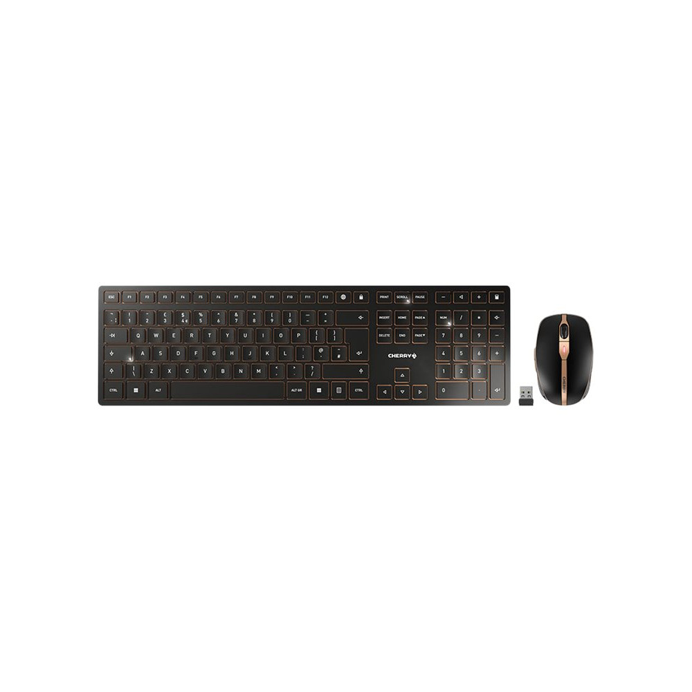Produktbild för CHERRY DW 9100 SLIM - sats med tangentbord och mus - QWERTY - brittisk - svart/brons Inmatningsenhet