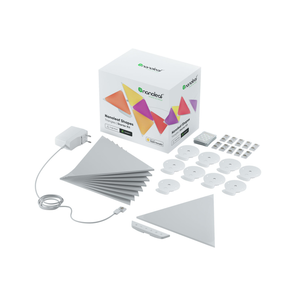 Produktbild för Nanoleaf Shapes Smarter Kit - trådlös belysningsuppsättning - LED x 9 - 1.7 W - 16 miljoner färger - 1200-6500 K - triangel