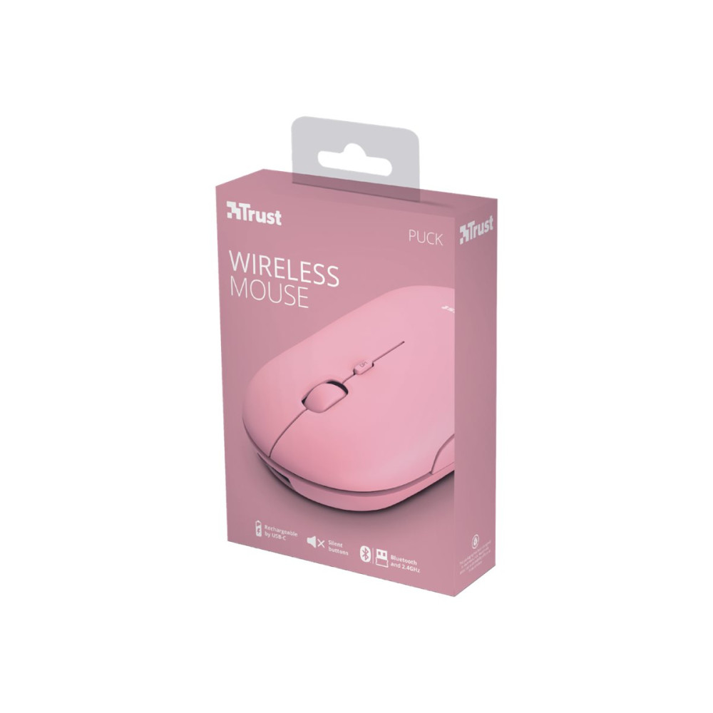 Produktbild för Trust Puck - mus - Bluetooth, 2.4 GHz - rosa