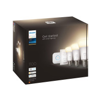 Produktbild för Philips Hue White Starter Kit - trådlös belysningsuppsättning - LED-glödlampa x 3 - form: A60 - E27 - 9.5 W - varmt vitt ljus - 2700 K - vit