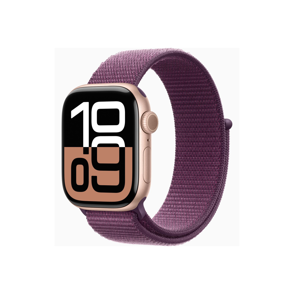 Produktbild för Apple Watch Series 10 (GPS + Cellular) - guldrosa aluminium - smart klocka med sportögla - plommonfärgat - 64 GB