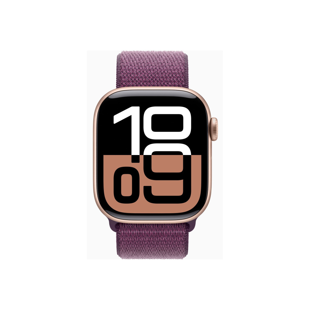 Produktbild för Apple Watch Series 10 (GPS + Cellular) - guldrosa aluminium - smart klocka med sportögla - plommonfärgat - 64 GB