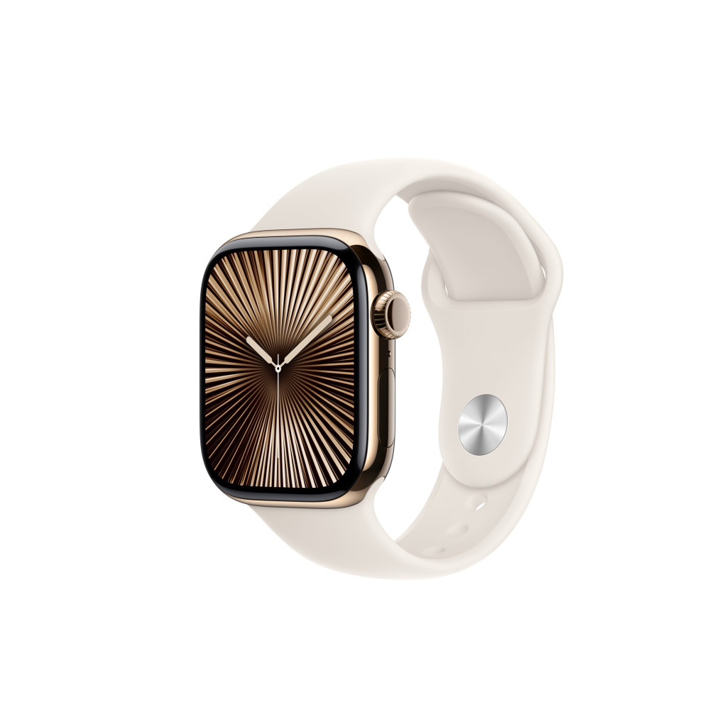 Produktbild för Apple Watch Series 10 (GPS + Cellular) - guld titan - smart klocka med sportband - starlight - 64 GB
