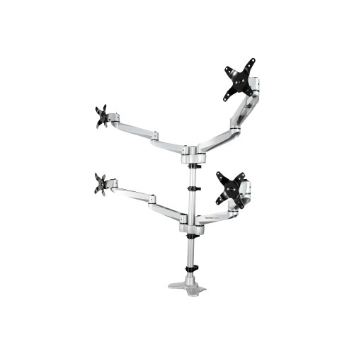 StarTech.com StarTech.com Desk Mount Quad Monitor Arm, Premium Articulating VESA 4 Monitor Mount 2x2 up to 27", Ergonomic Height Adjustable Pole Mount, Tilt/Swivel/Rotate, C-Clamp/Grommet, Silver - Heavy-duty VESA Mount (ARMQUADPS) monteringssats - justerbar arm - för