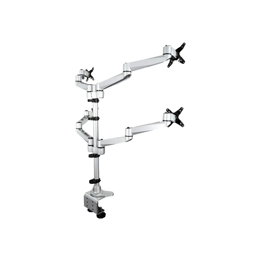 Produktbild för StarTech.com Desk Mount Quad Monitor Arm, Premium Articulating VESA 4 Monitor Mount 2x2 up to 27", Ergonomic Height Adjustable Pole Mount, Tilt/Swivel/Rotate, C-Clamp/Grommet, Silver - Heavy-duty VESA Mount (ARMQUADPS) monteringssats - justerbar arm - för