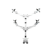 Produktbild för StarTech.com Desk Mount Quad Monitor Arm, Premium Articulating VESA 4 Monitor Mount 2x2 up to 27", Ergonomic Height Adjustable Pole Mount, Tilt/Swivel/Rotate, C-Clamp/Grommet, Silver - Heavy-duty VESA Mount (ARMQUADPS) monteringssats - justerbar arm - för