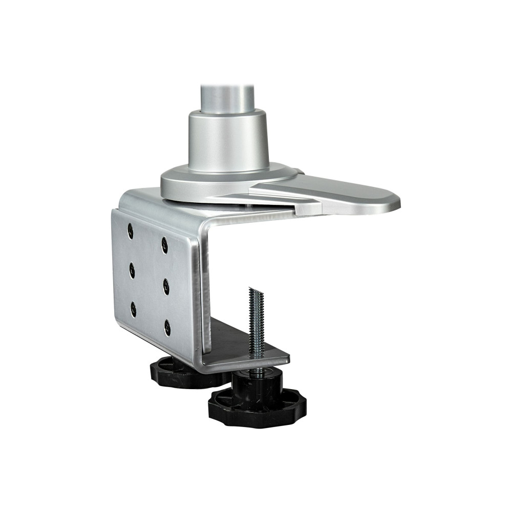 Produktbild för StarTech.com Desk Mount Quad Monitor Arm, Premium Articulating VESA 4 Monitor Mount 2x2 up to 27", Ergonomic Height Adjustable Pole Mount, Tilt/Swivel/Rotate, C-Clamp/Grommet, Silver - Heavy-duty VESA Mount (ARMQUADPS) monteringssats - justerbar arm - för