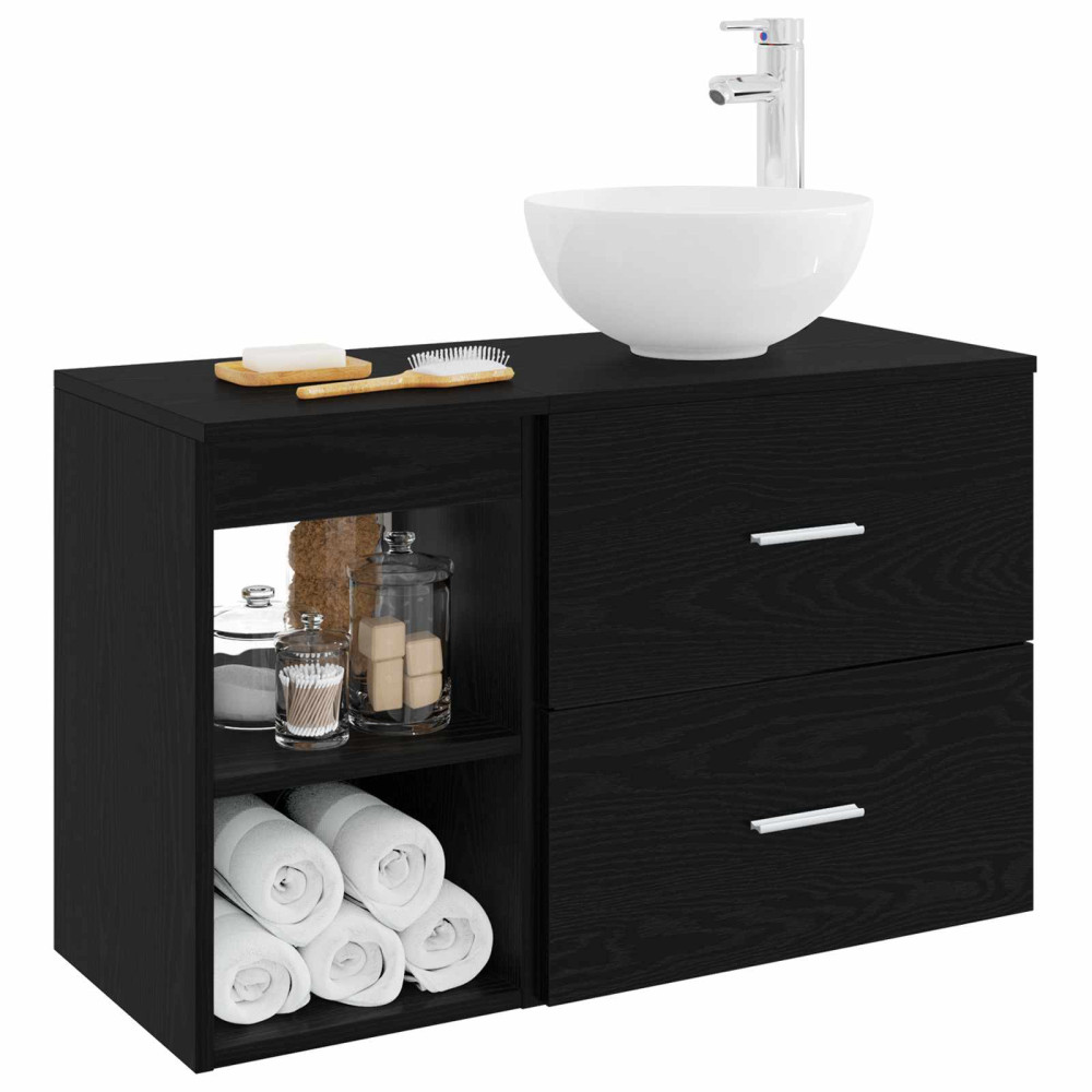 Produktbild för Badrumsmöbelset 2 pcs Svart ek Konstruerat trä