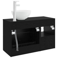 Produktbild för Badrumsmöbelset 2 pcs Svart ek Konstruerat trä