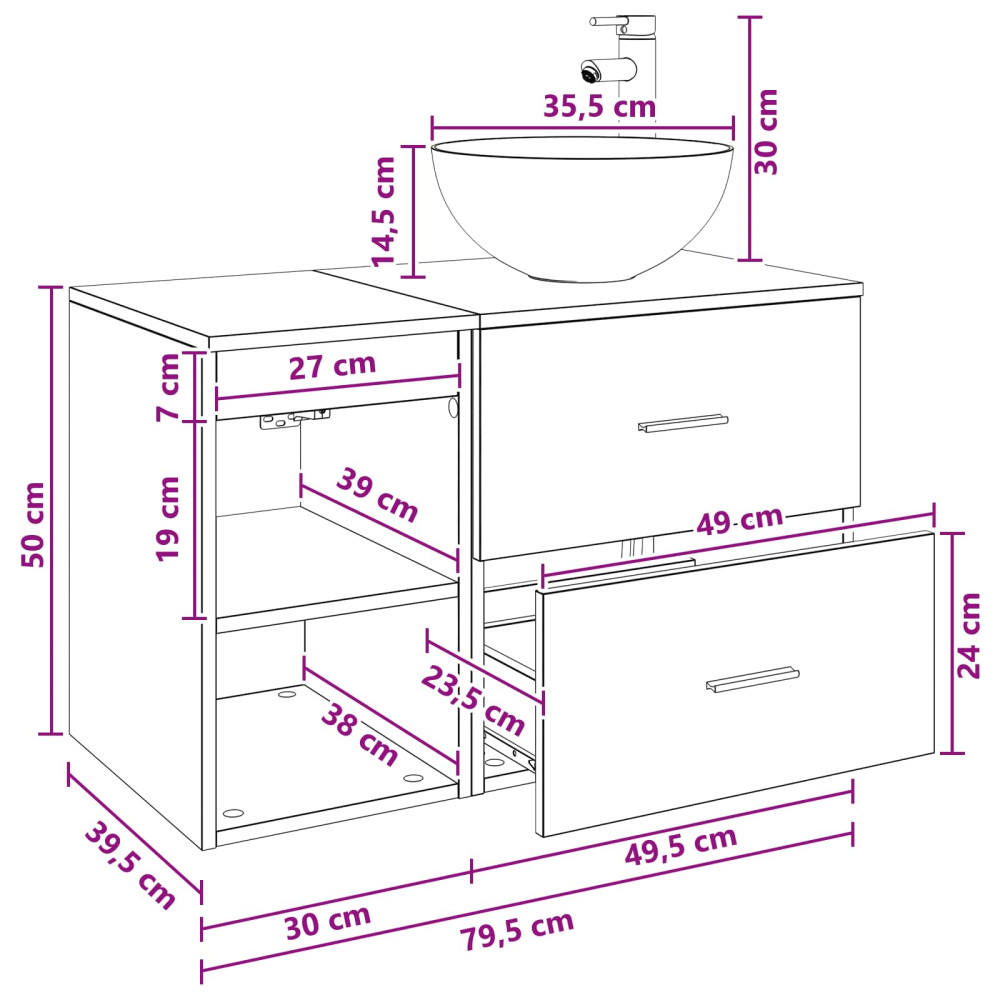 Produktbild för Badrumsmöbelset 2 pcs Betonggrå Konstruerat trä
