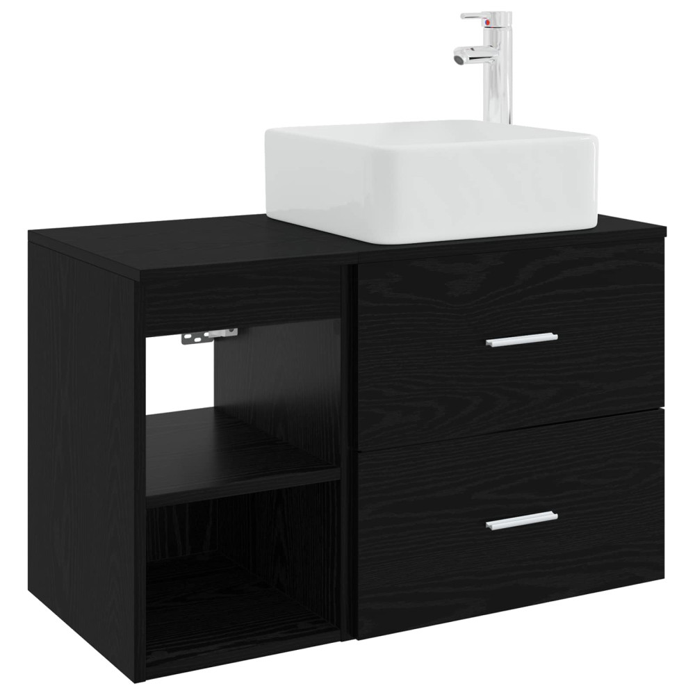 Produktbild för Badrumsmöbelset 2 pcs Svart ek Konstruerat trä