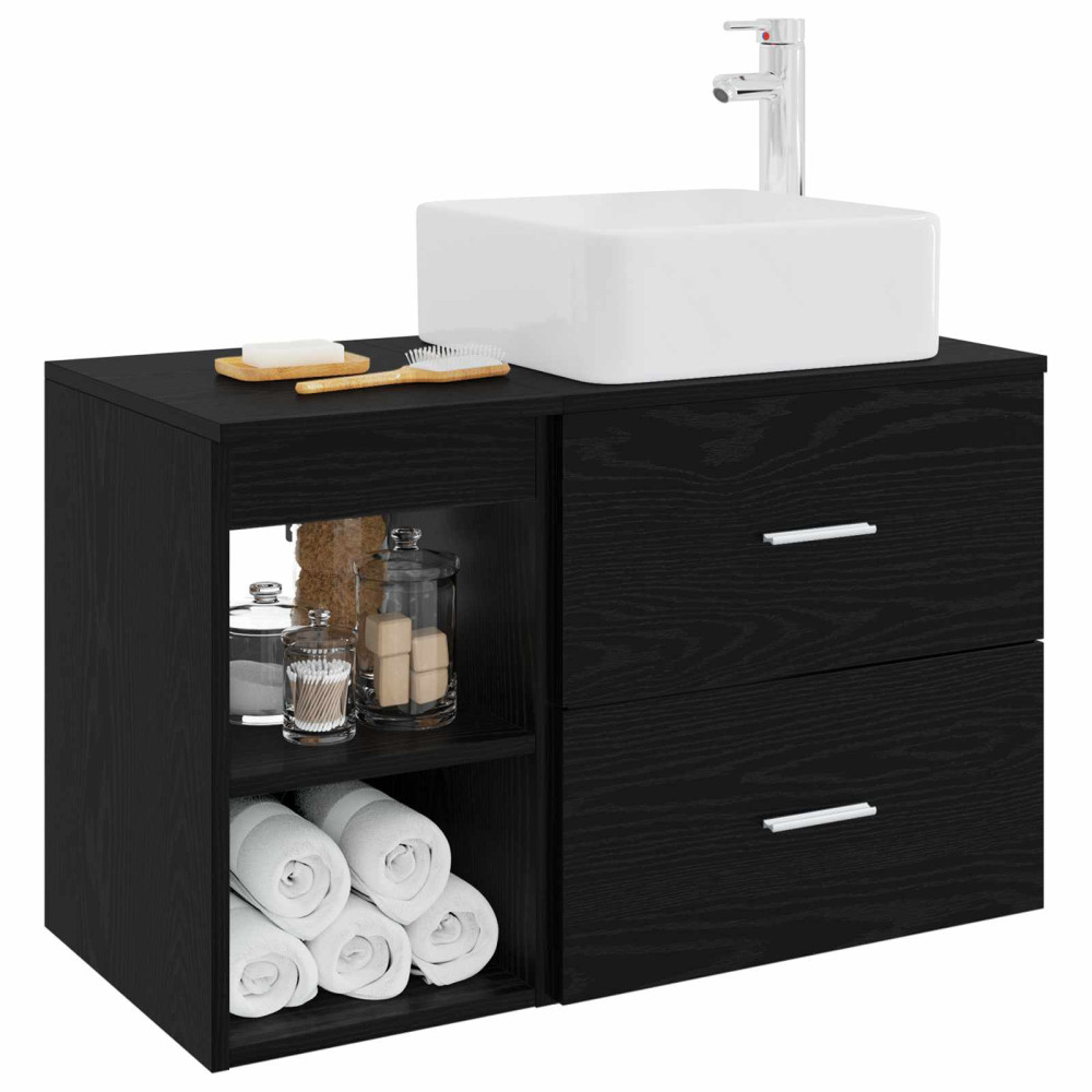 Produktbild för Badrumsmöbelset 2 pcs Svart ek Konstruerat trä