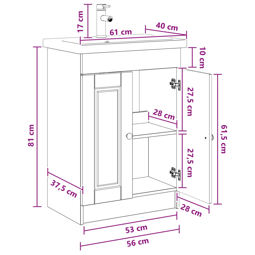 Produktbild för Badrumsmöbelset Vit högglans 56 x 37,5 x 81 cm Konstruerat trä