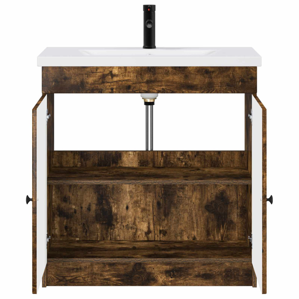 Produktbild för Badrumsmöbelset Rökt ek 56 x 37,5 x 81 cm Konstruerat trä