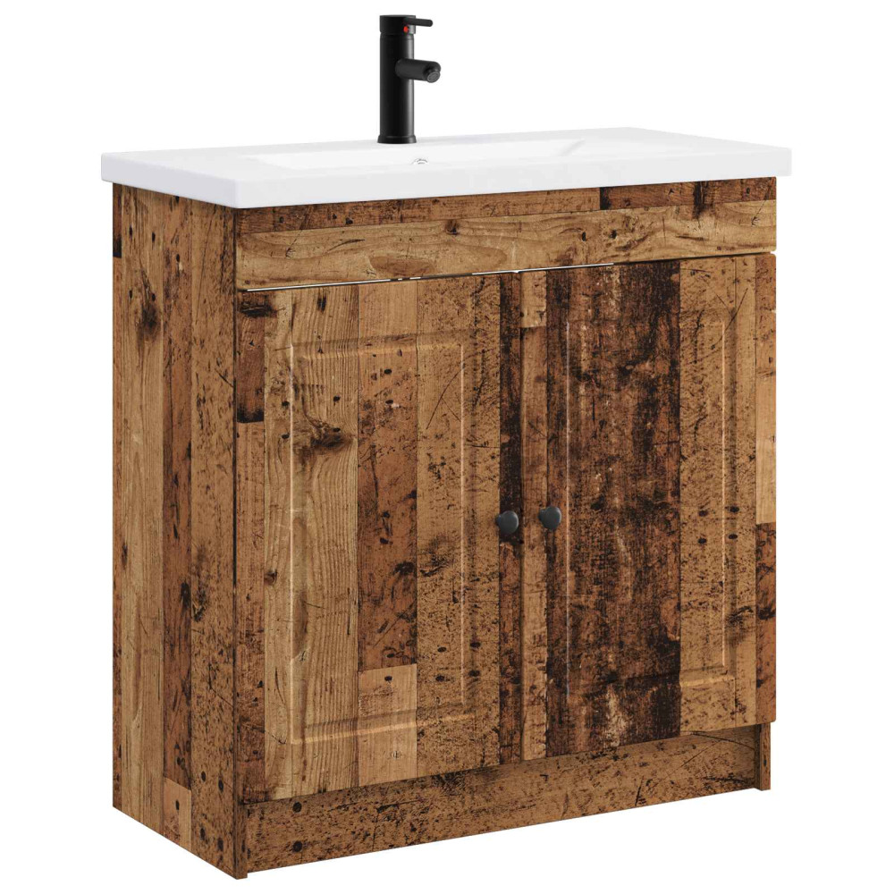 Produktbild för Badrumsmöbelset Gammalt trä 56 x 37,5 x 81 cm Konstruerat trä