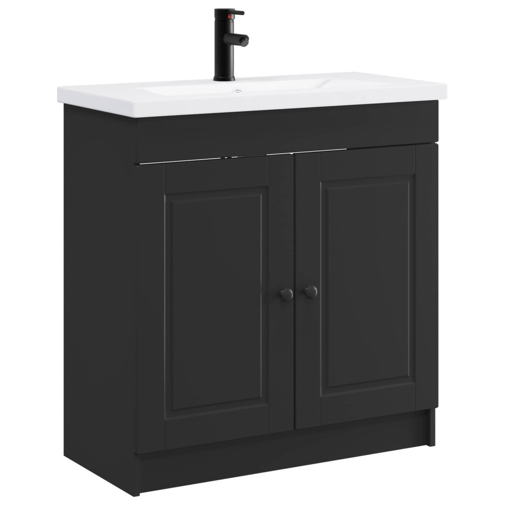 Produktbild för Badrumsmöbelset Svart 78,5 x 37,5 x 81 cm Konstruerat trä