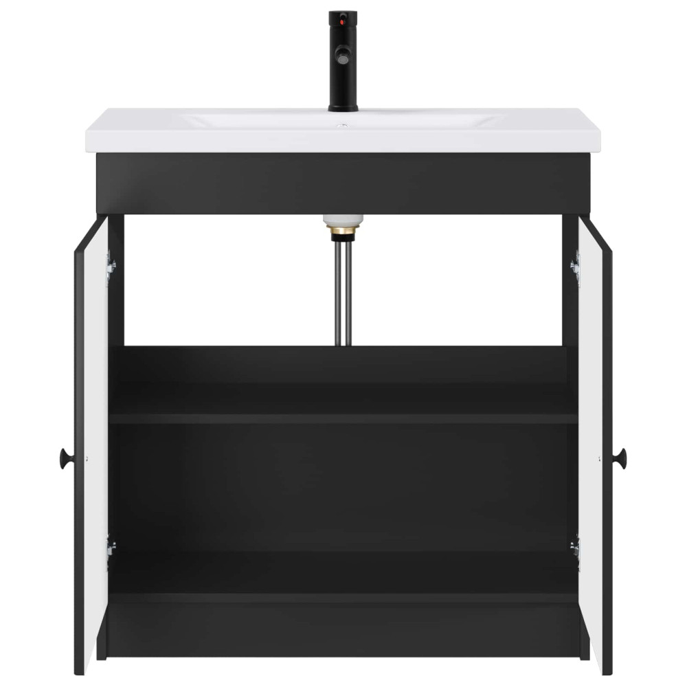 Produktbild för Badrumsmöbelset Svart 78,5 x 37,5 x 81 cm Konstruerat trä